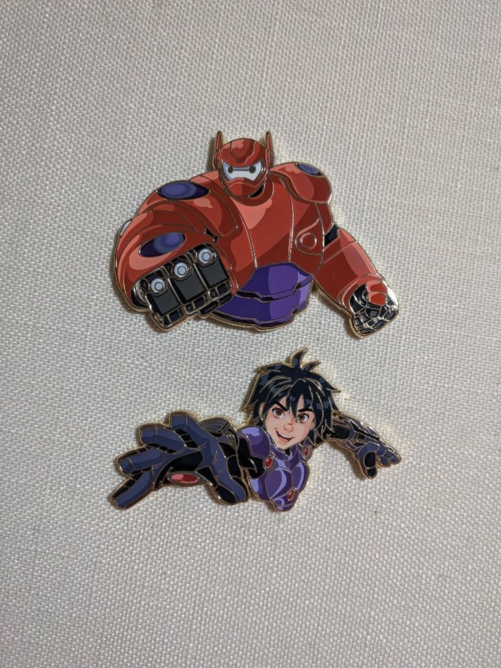 calveritaspinmaking Hiro and Baymax pins